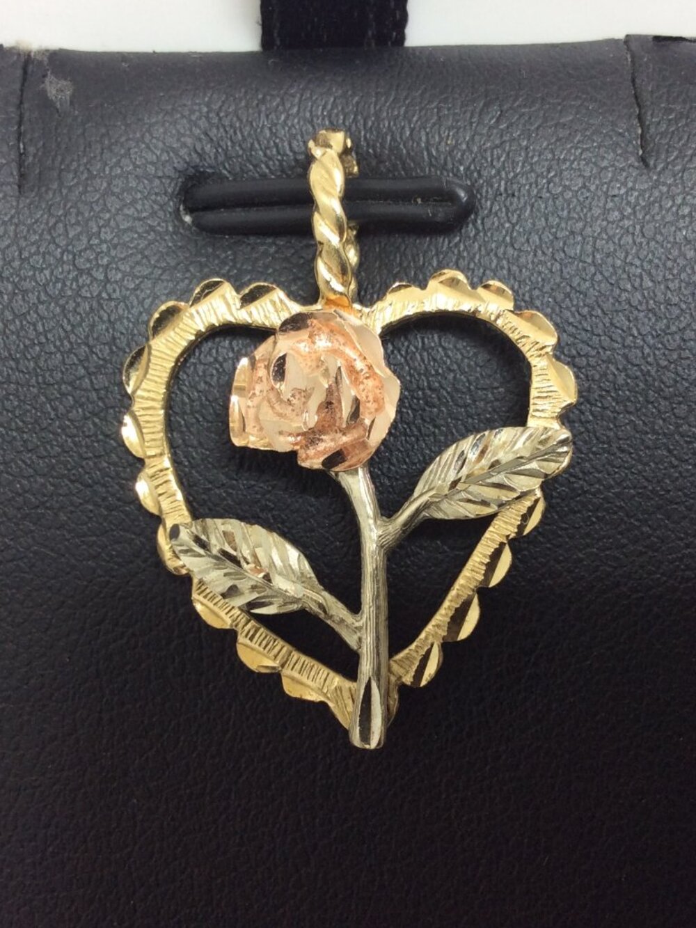 14k Yellow/Rose REAL Solid Gold Pendant Heart Rose Flower Pendant charm 3.20gram